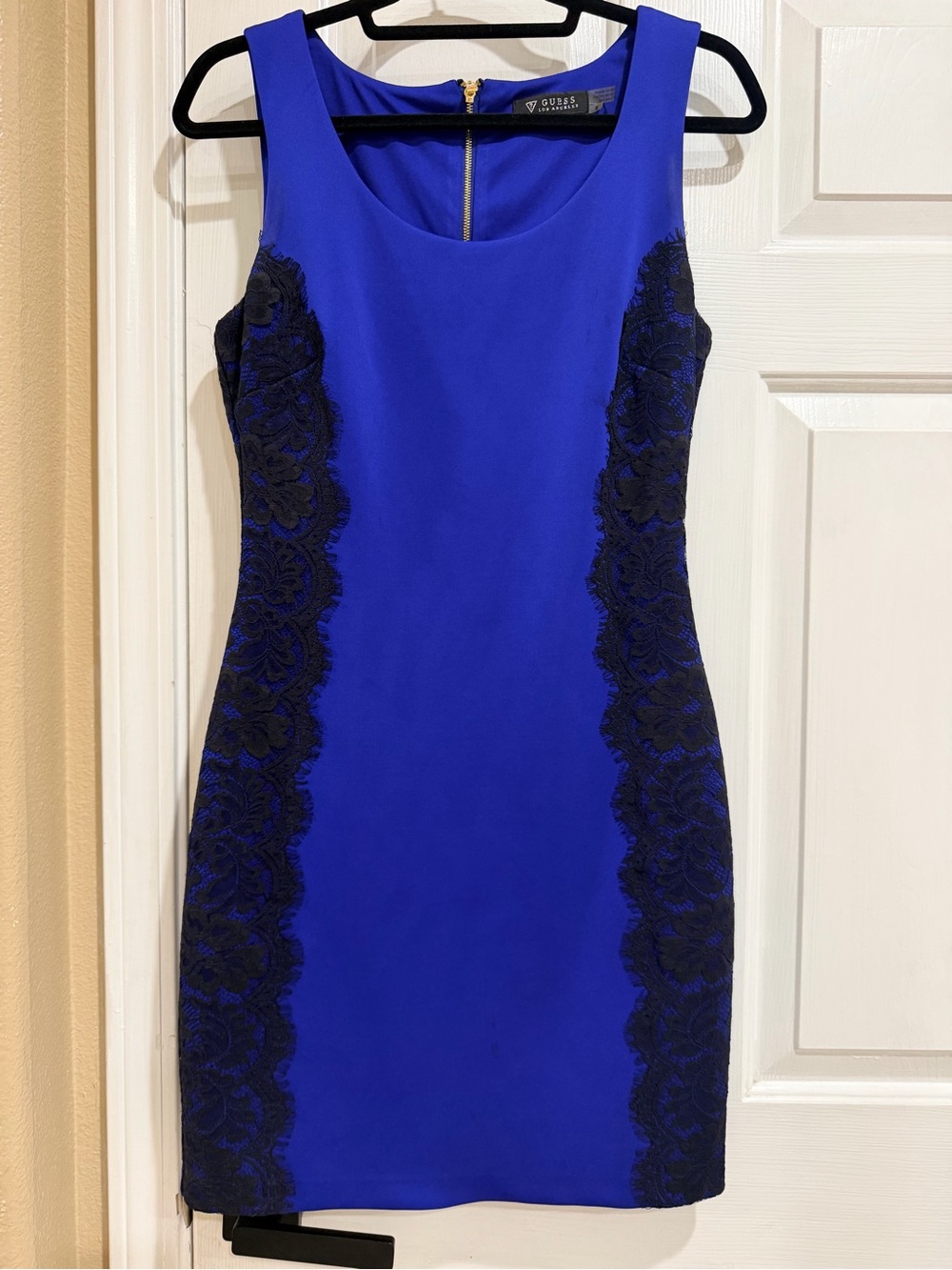 GUESS Cobalt Blue Mini Dress with Black Lace Insets